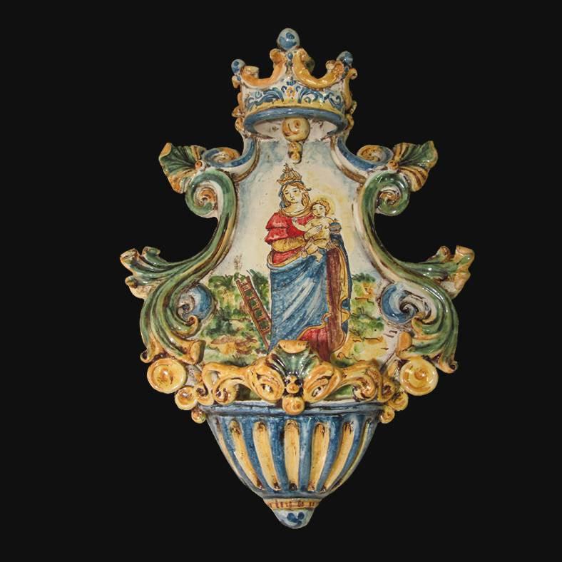 Acquasantiera media appl 19x30 madonna della scala tricolore - Ceramiche di Caltagirone Sofia