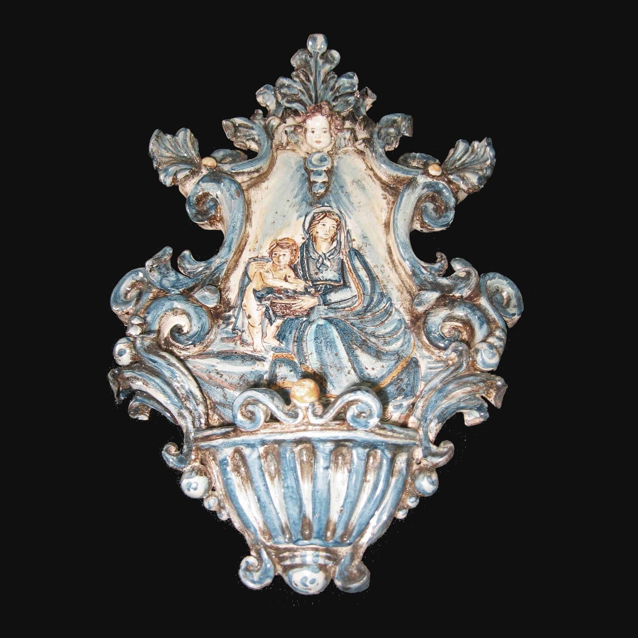Acquasantiera media appl 19x30 madonna valderice mono blu - Ceramiche di Caltagirone Sofia