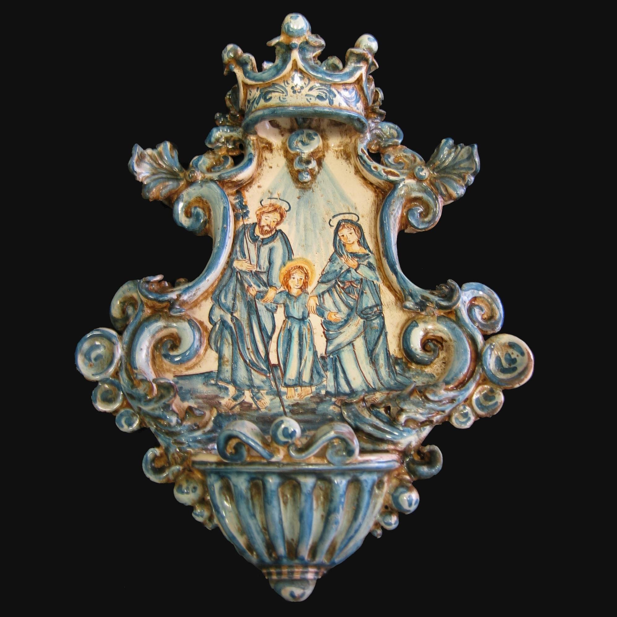 Acquasantiera media appl 19x30 sacra famiglia mono blu - Ceramiche di Caltagirone Sofia