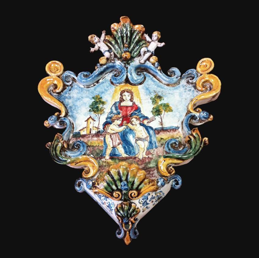 Acquasantiera new appl 28x33 madonna del cardellino tricolore - Ceramiche di Caltagirone Sofia