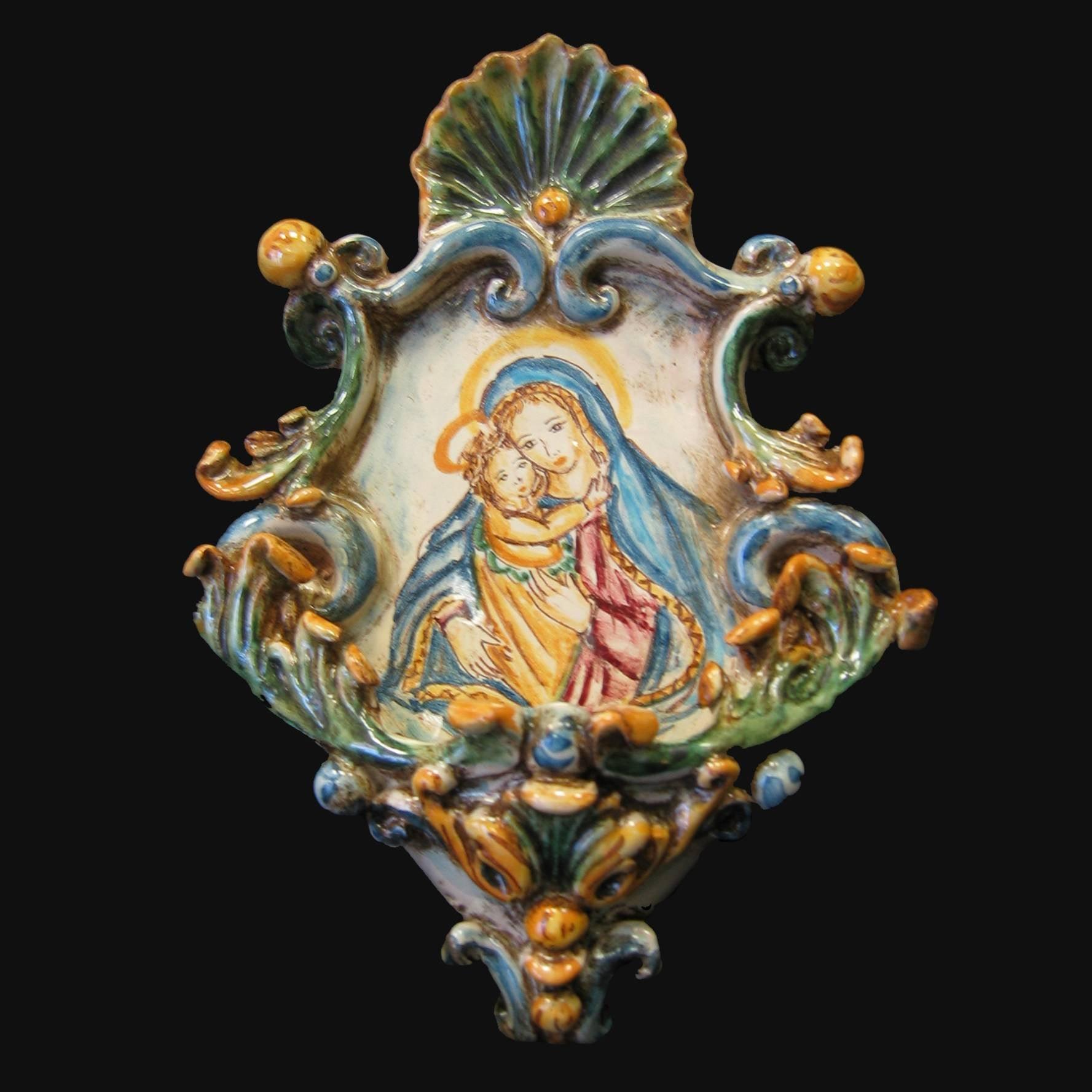 Acquasantiera piccola appl 15x25 madonna con gesù tricolore - Ceramiche di Caltagirone Sofia