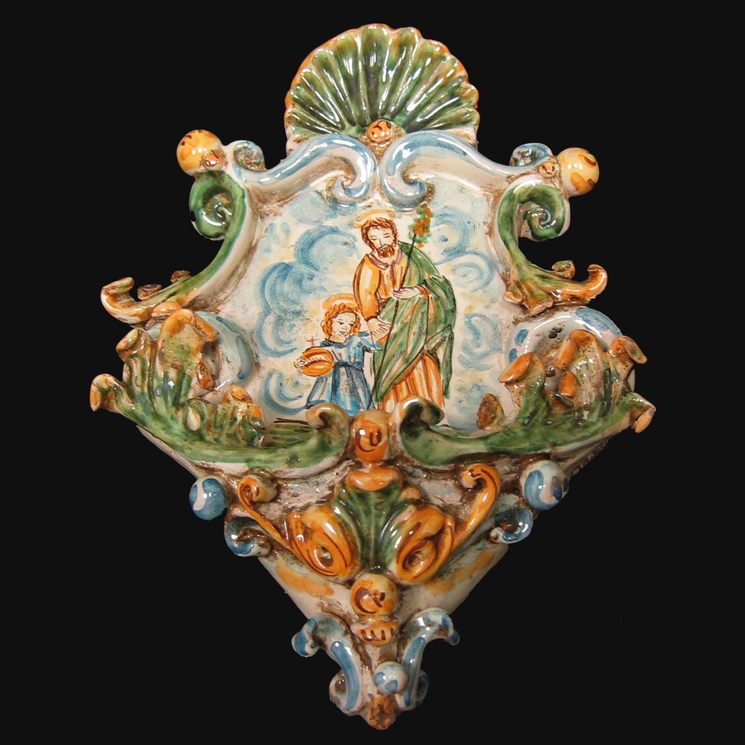 Acquasantiera piccola appl 15x25 san giuseppe c/gesù tricolore - Ceramiche di Caltagirone Sofia