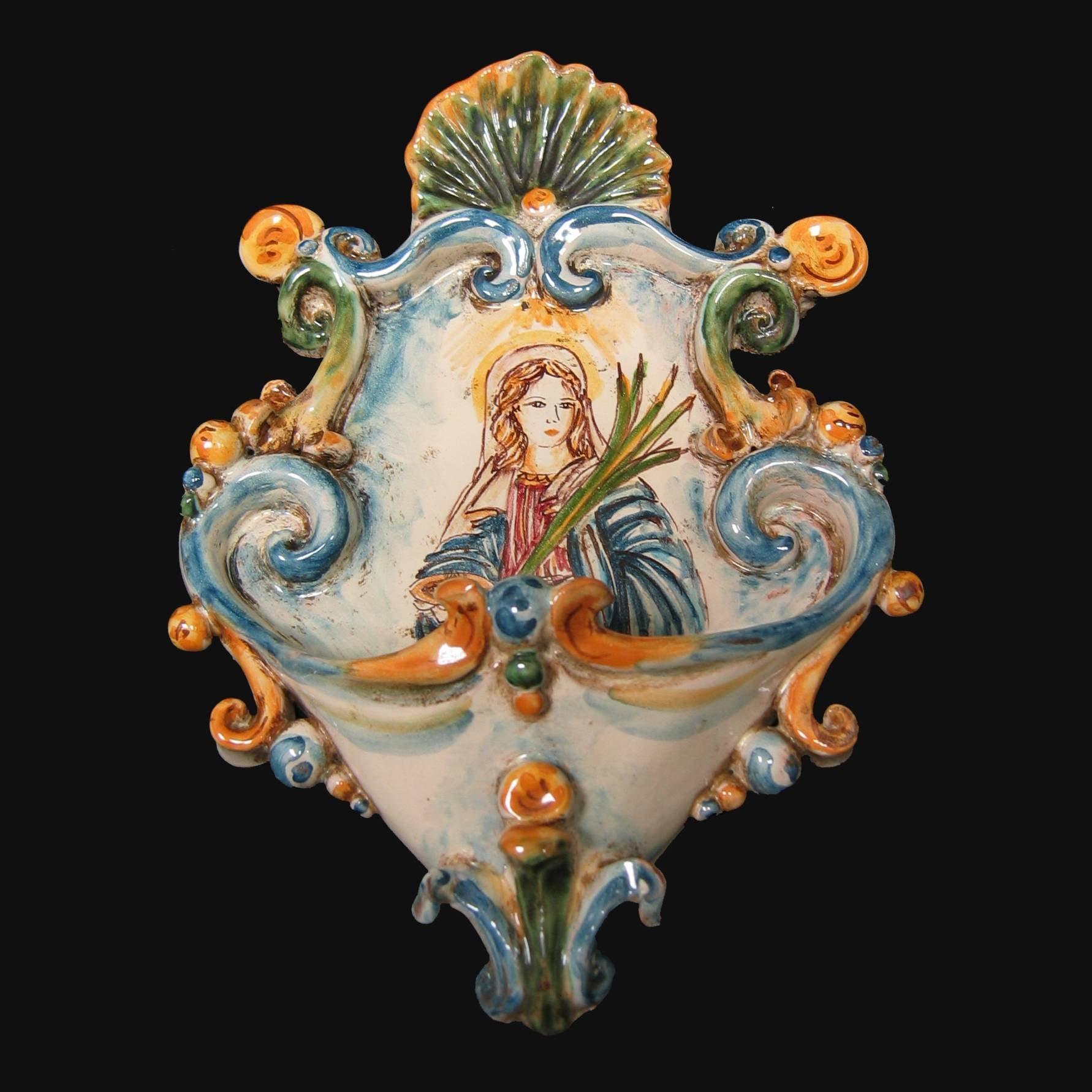 Acquasantiera piccola appl 15x25 santa lucia tricolore - Ceramiche di Caltagirone Sofia