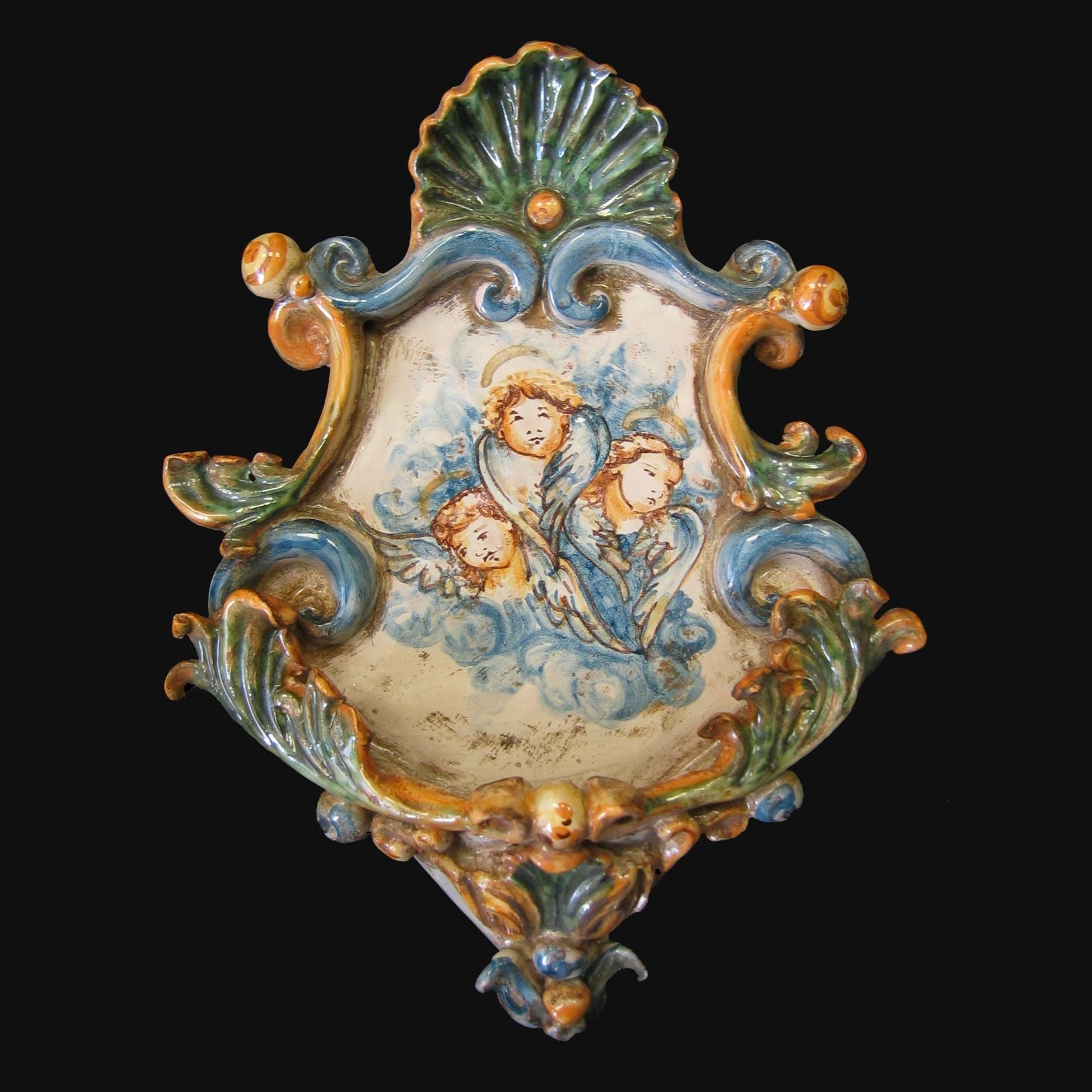 Acquasantiera piccola appl 15x25 tre angeli tricolore - Ceramiche di Caltagirone Sofia