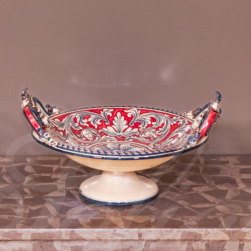 Alzata in ceramica Serie Ornato blu e bordeaux - Ceramiche di Caltagirone Sofia