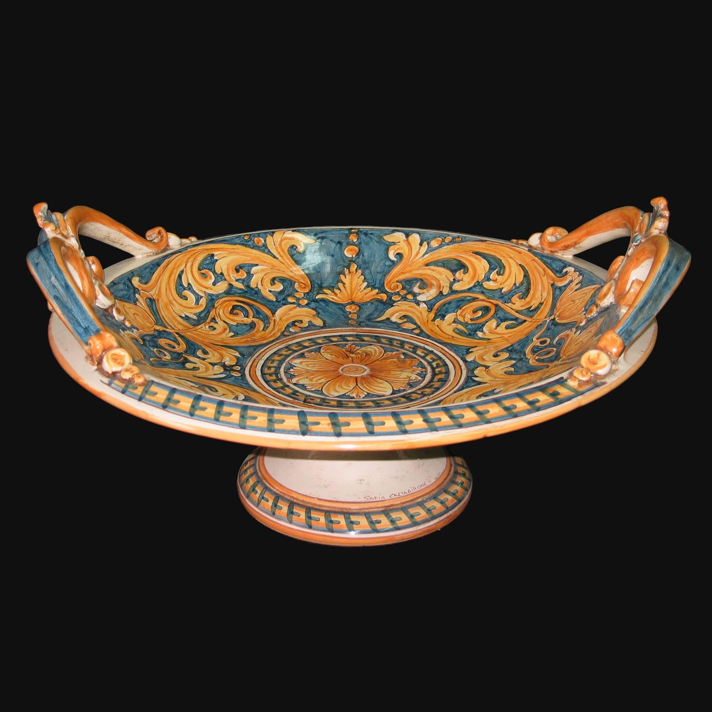 Alzata in ceramica Serie Ornato fondo blu - Ceramiche artistiche Sofia di Caltagirone - Ceramiche di Caltagirone Sofia