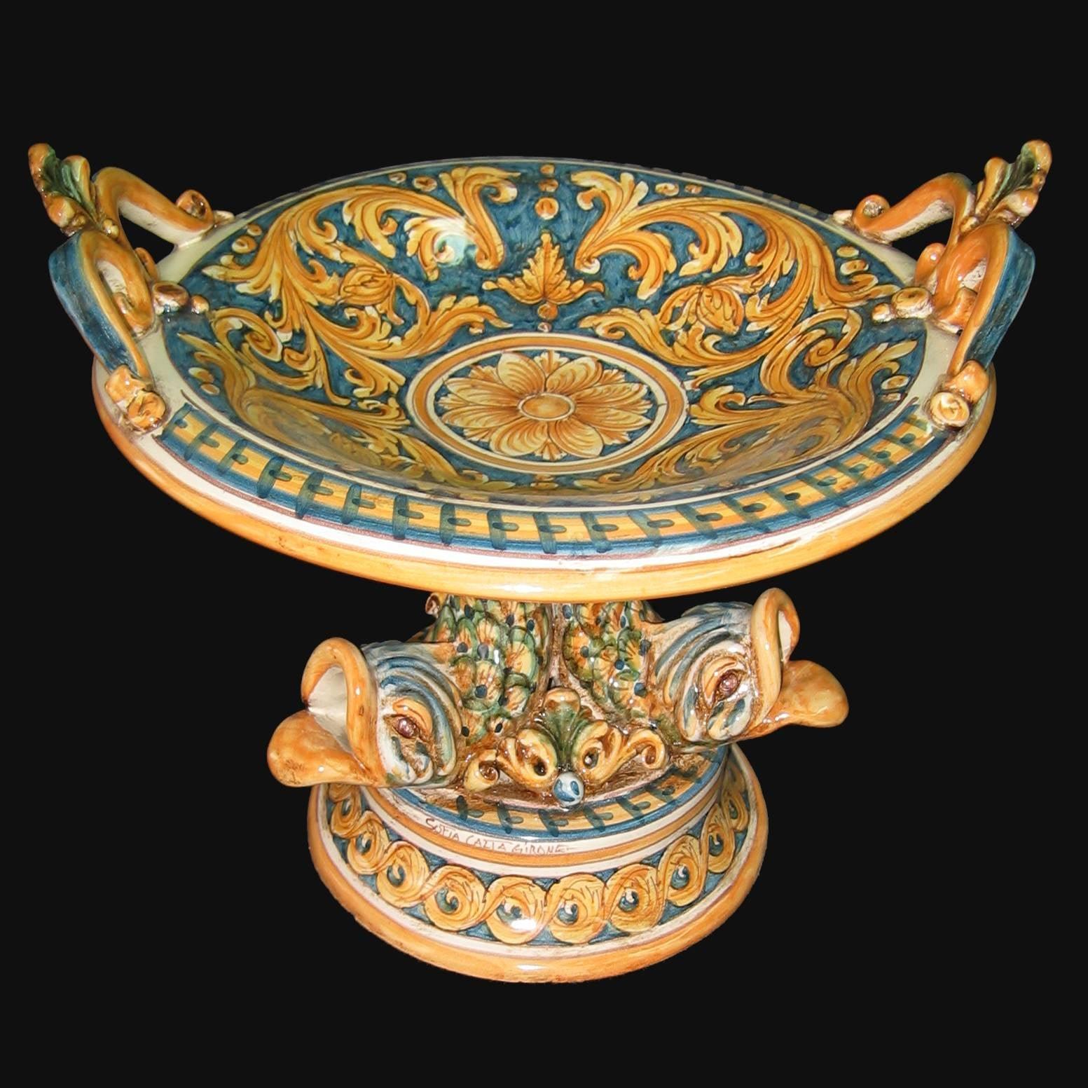 Alzata piede marino Ø 30 ornato fondo blu - Ceramiche artistiche di Caltagirone - Ceramiche di Caltagirone Sofia