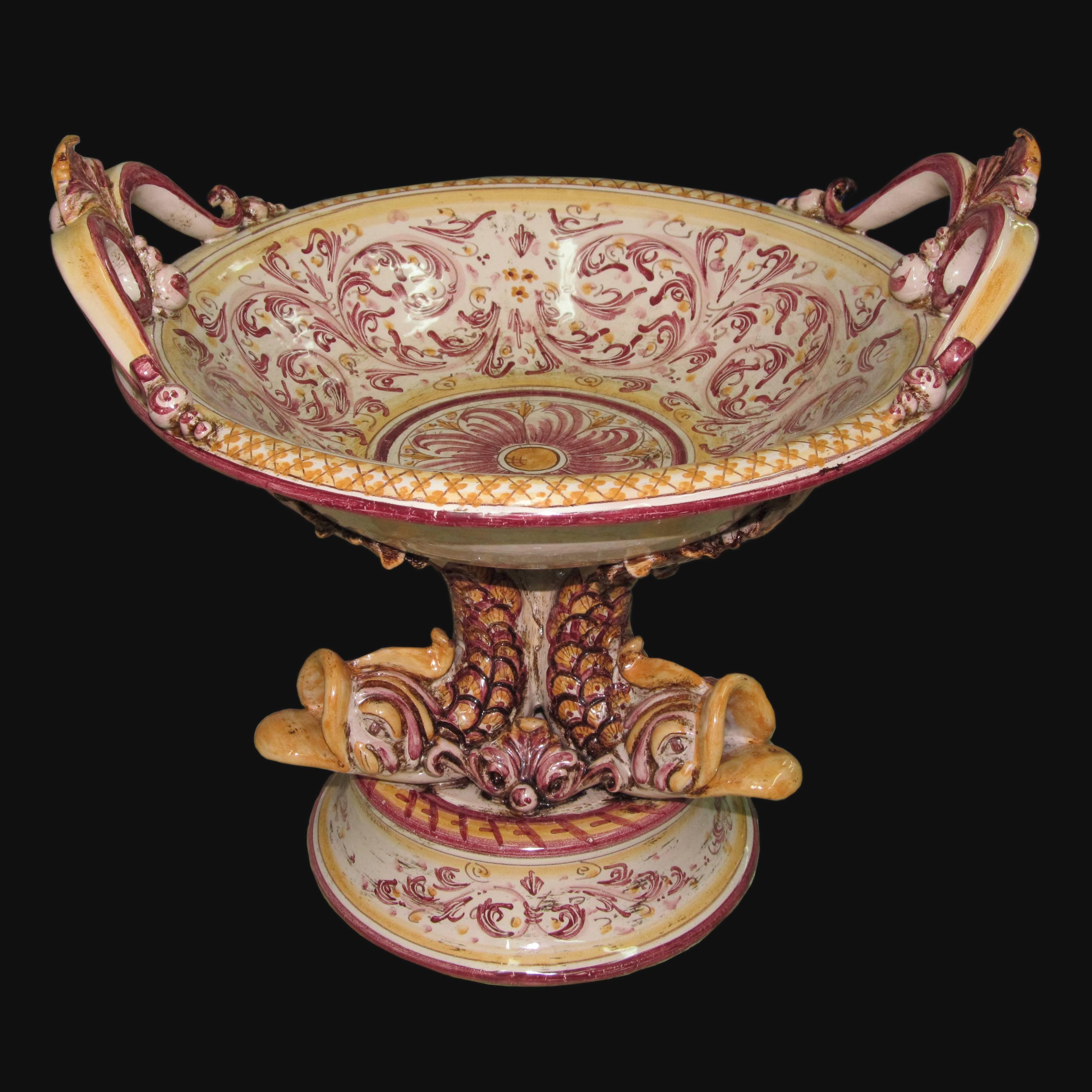 Alzata piede marino Ø 30 s. d'arte bordeaux/arancio - Ceramiche artistiche di Caltagirone - Ceramiche di Caltagirone Sofia