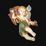 Angelo in ceramica di Caltagirone fatto a mano, con ali colorate e dettagli artigianali