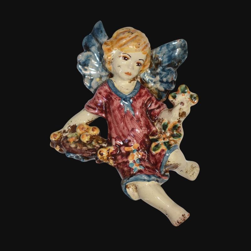 Angelo 4 stagioni inverno 13x16 blu/bordeaux in Ceramica Artistica di Caltagirone - Ceramiche di Caltagirone Sofia