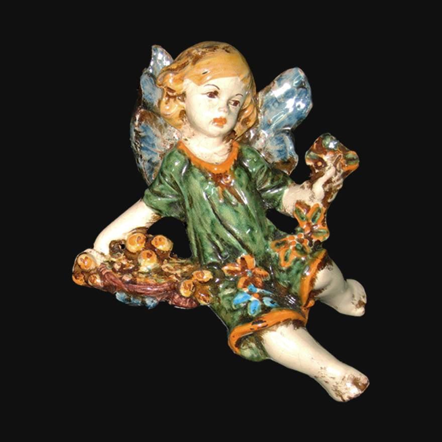 Angelo 4 Stagioni inverno in verde e arancio in Ceramica Artistica di Caltagirone - Ceramiche di Caltagirone Sofia