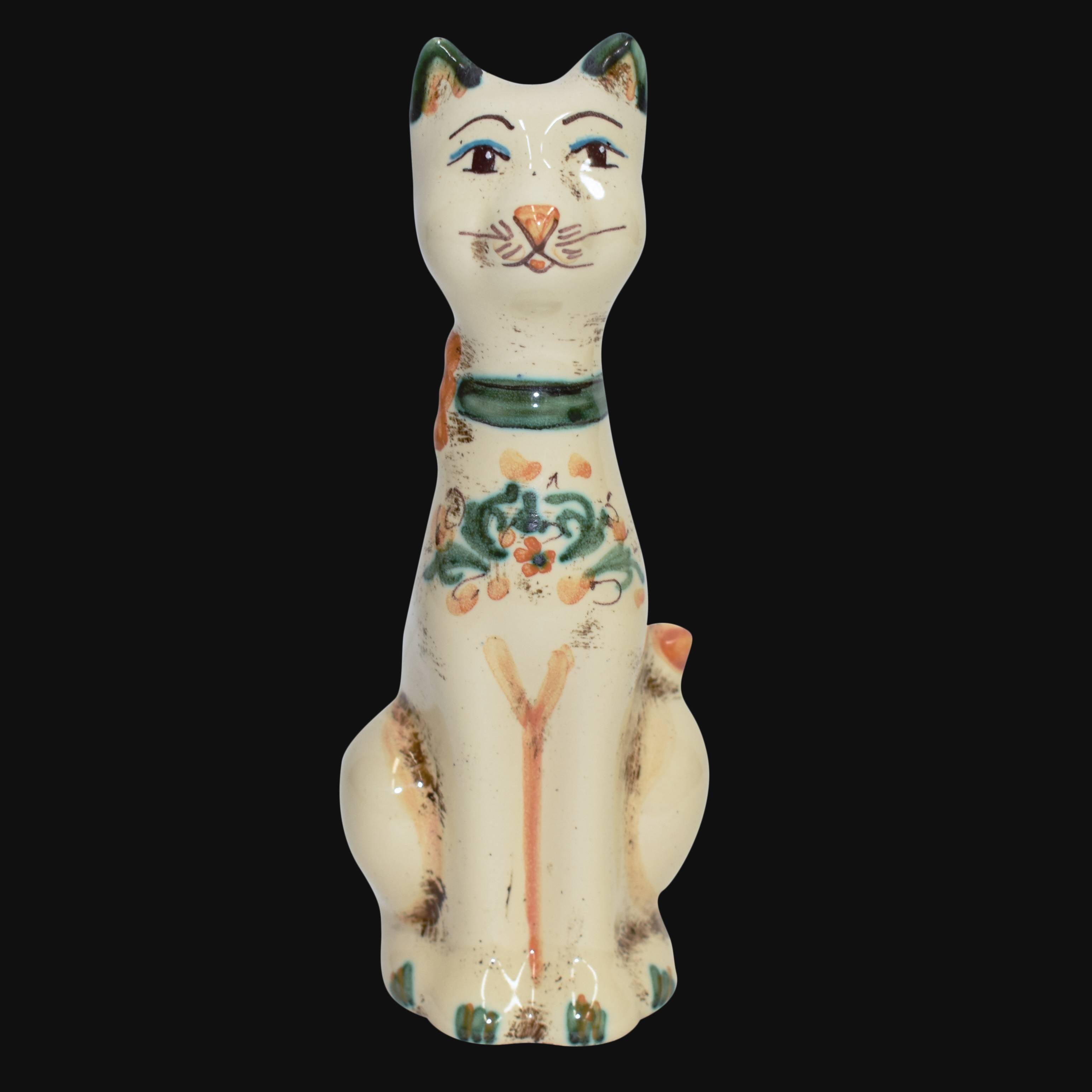 Aristogatto in ceramica s. arte verde/arancio - Ceramiche di Caltagirone Sofia - Ceramiche di Caltagirone Sofia