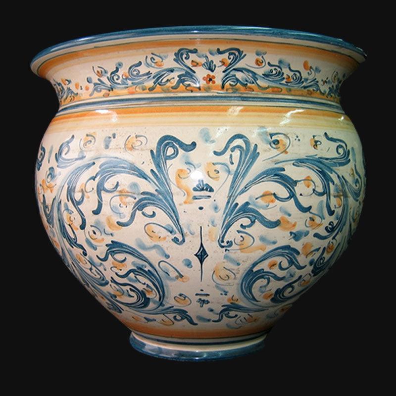 Cachepot s. d'arte blu e arancio - Ceramiche di Caltagirone Sofia