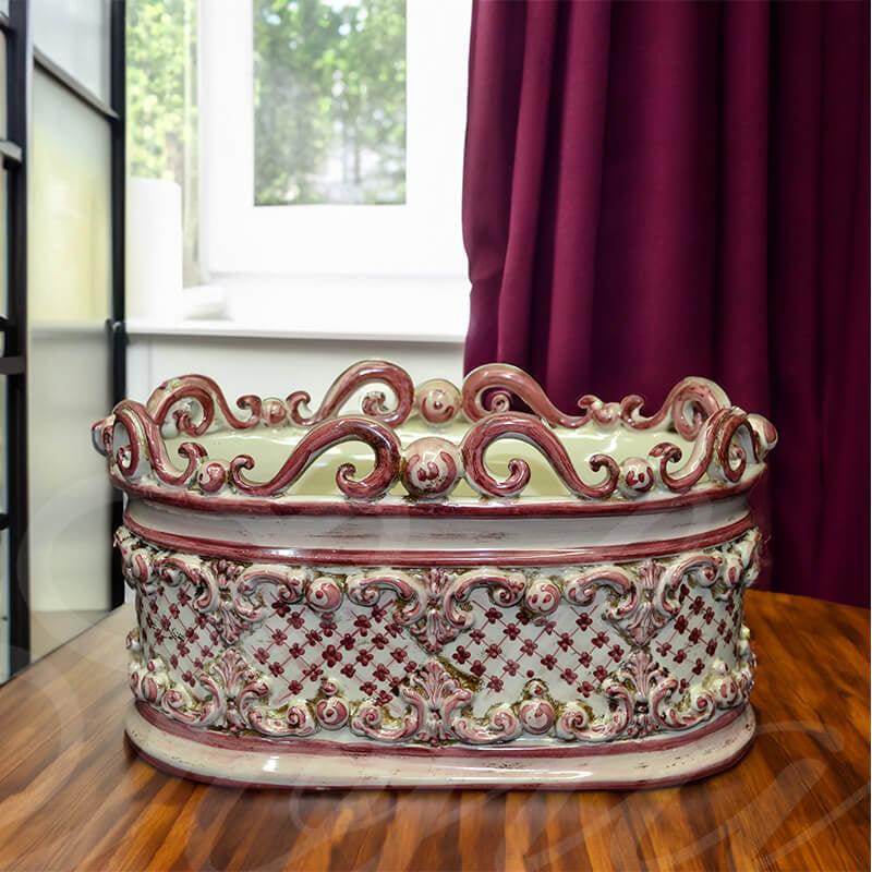 Cassetta ovale c/ghirigori 31x20 plastico sofia mono bordeaux - Ceramiche di Caltagirone Sofia - Ceramiche di Caltagirone Sofia