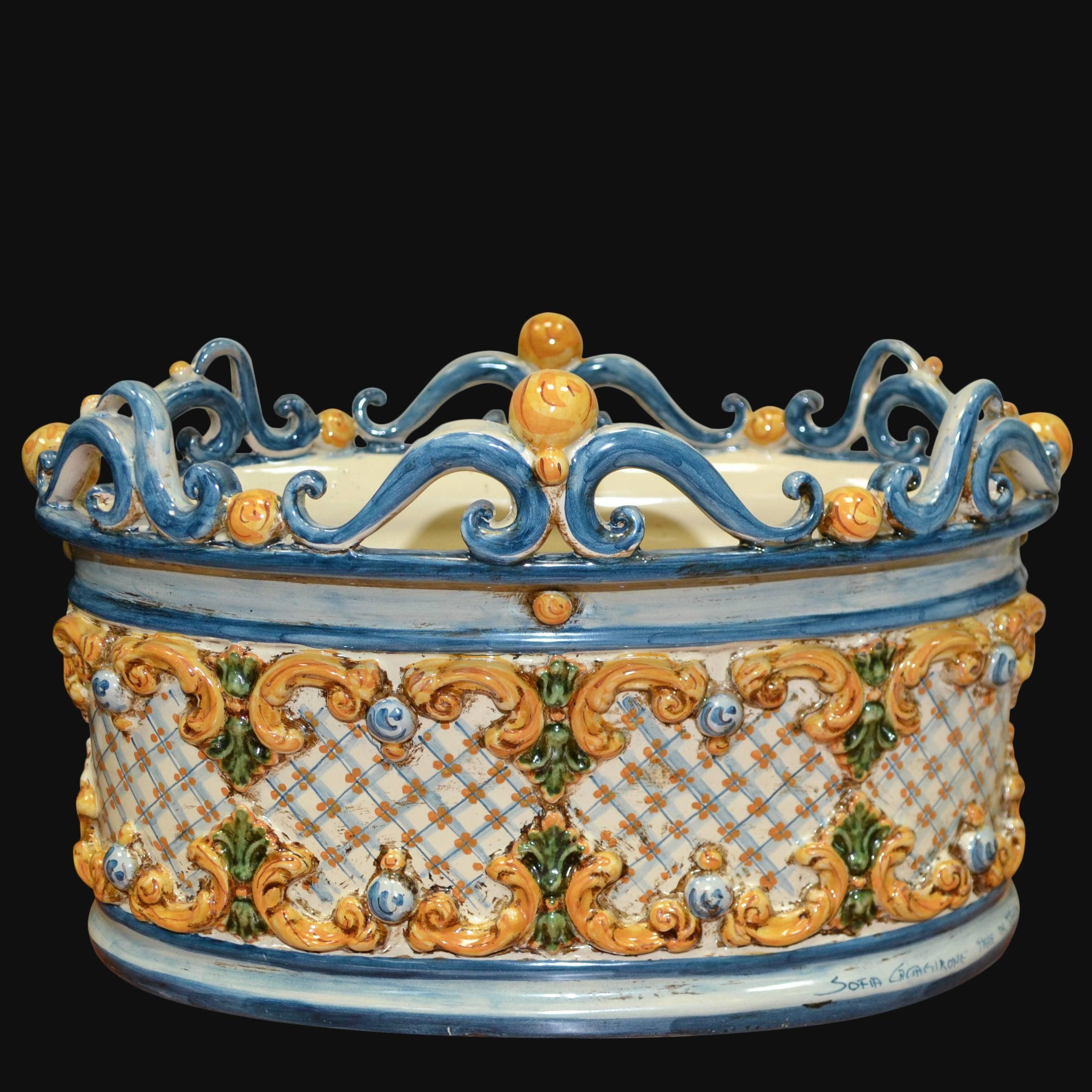 Cassetta ovale c/ghirigori 31x20 plastico sofia tricolore - Ceramiche di Caltagirone Sofia - Ceramiche di Caltagirone Sofia