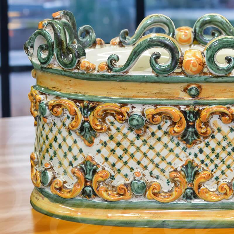 Cassetta ovale c/ghirigori 31x20 plastico sofia verde e arancio - Ceramiche di Caltagirone Sofia - Ceramiche di Caltagirone Sofia