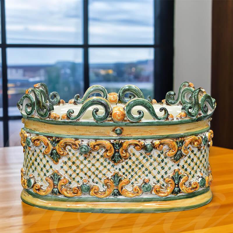 Cassetta ovale c/ghirigori 31x20 plastico sofia verde e arancio - Ceramiche di Caltagirone Sofia - Ceramiche di Caltagirone Sofia