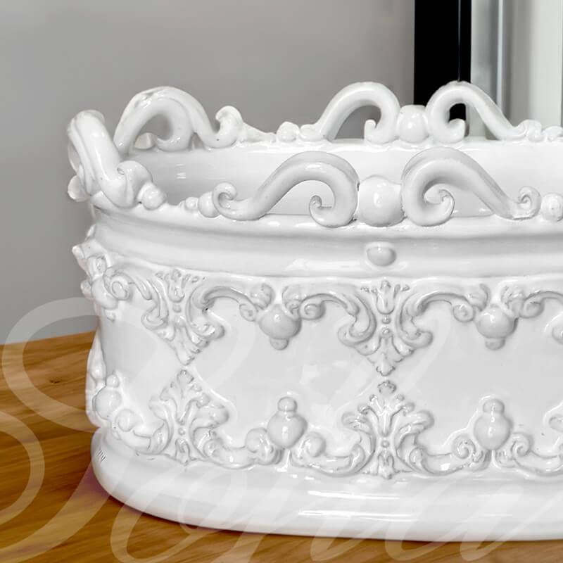 Cassetta ovale c/ghirigori 31x20 plastico sofia white line - Ceramiche di Caltagirone Sofia - Ceramiche di Caltagirone Sofia