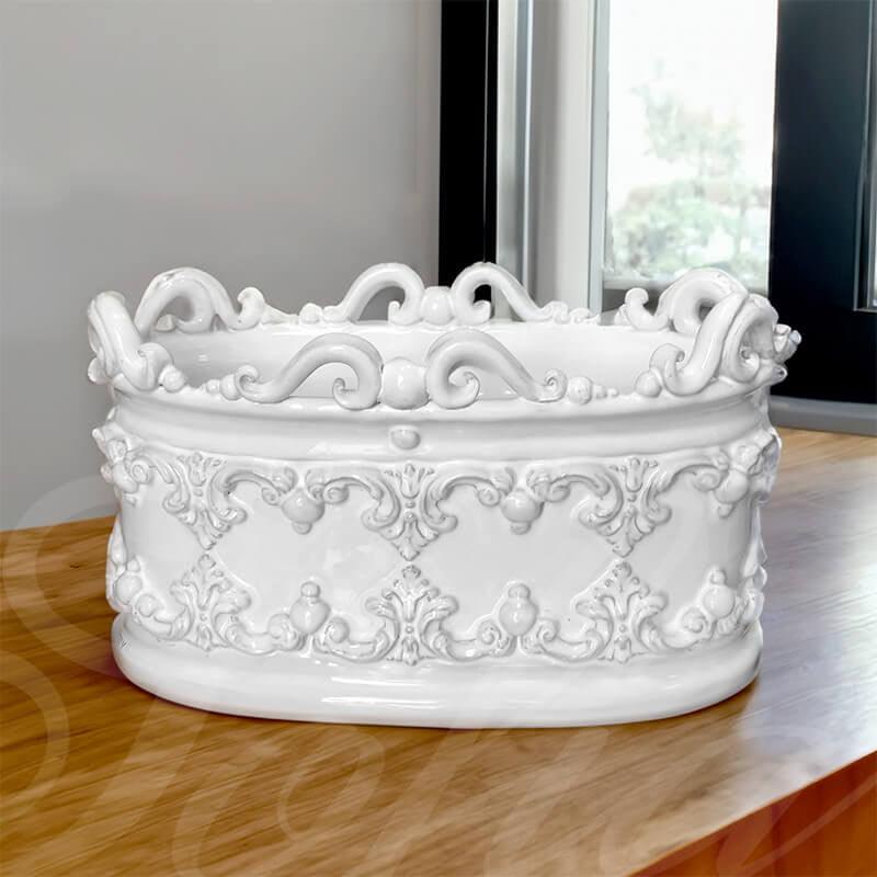 Cassetta ovale c/ghirigori 31x20 plastico sofia white line - Ceramiche di Caltagirone Sofia - Ceramiche di Caltagirone Sofia