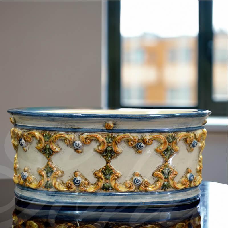 Cassetta ovale s/ghirigori 31x15 plastico sofia tricolore - Ceramiche di Caltagirone Sofia