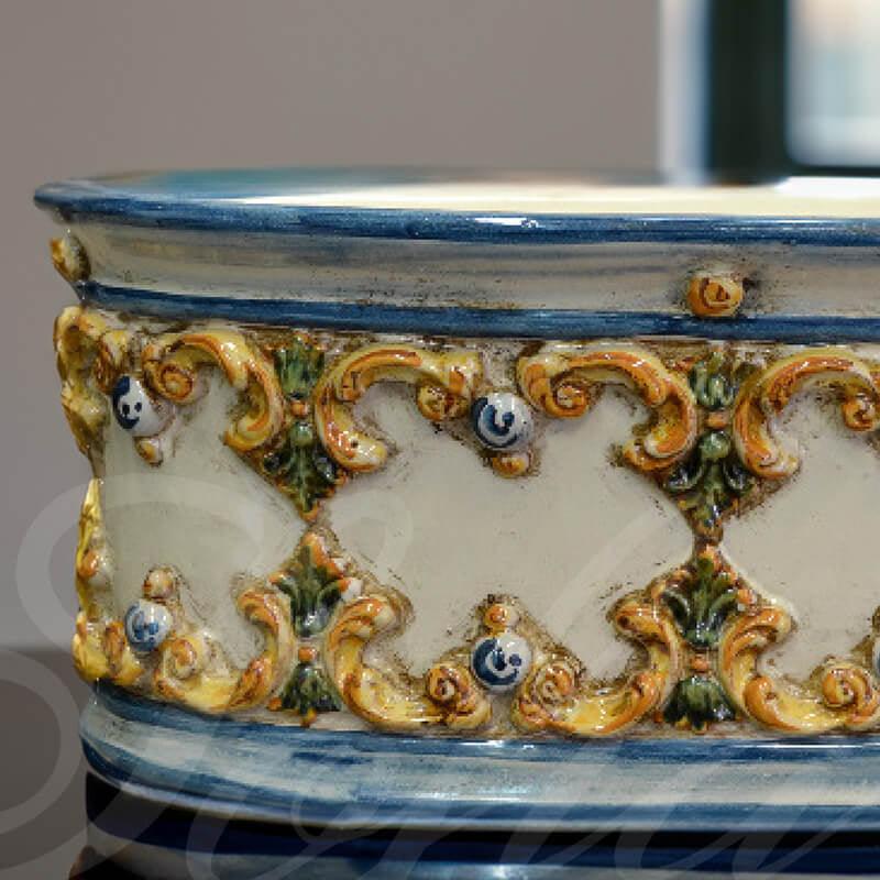 Cassetta ovale s/ghirigori 31x15 plastico sofia tricolore - Ceramiche di Caltagirone Sofia
