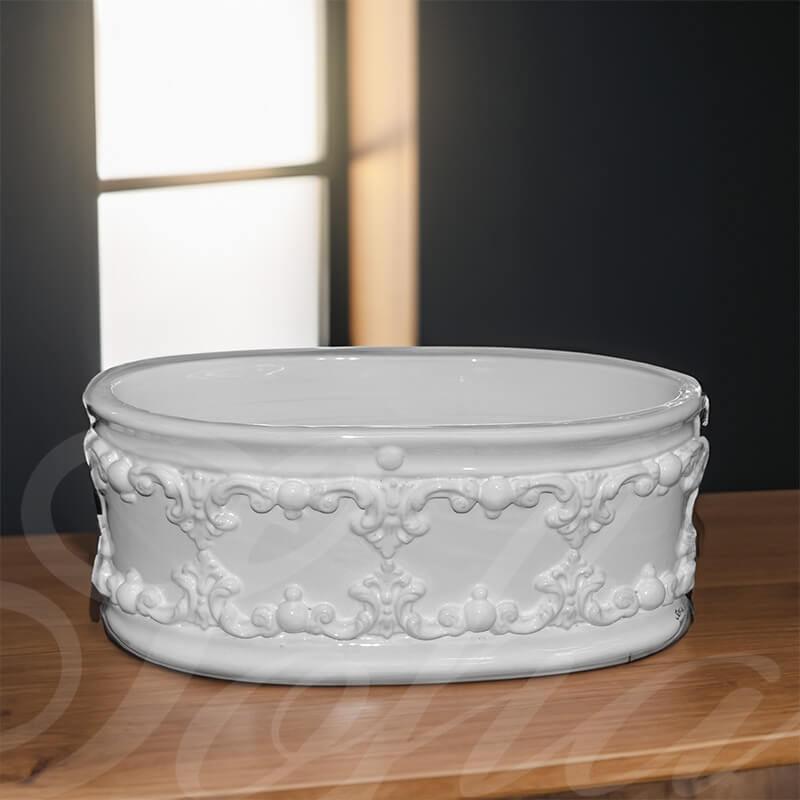 Cassetta ovale s/ghirigori 31x15 plastico sofia white line - Ceramiche di Caltagirone Sofia - Ceramiche di Caltagirone Sofia