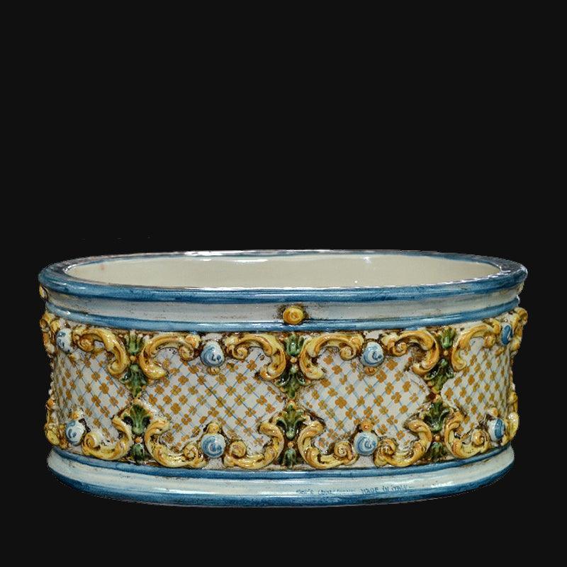Cassetta ovale s/ghirigori c/retinato 31x15 plastico sofia tricolore - Ceramiche di Caltagirone Sofia