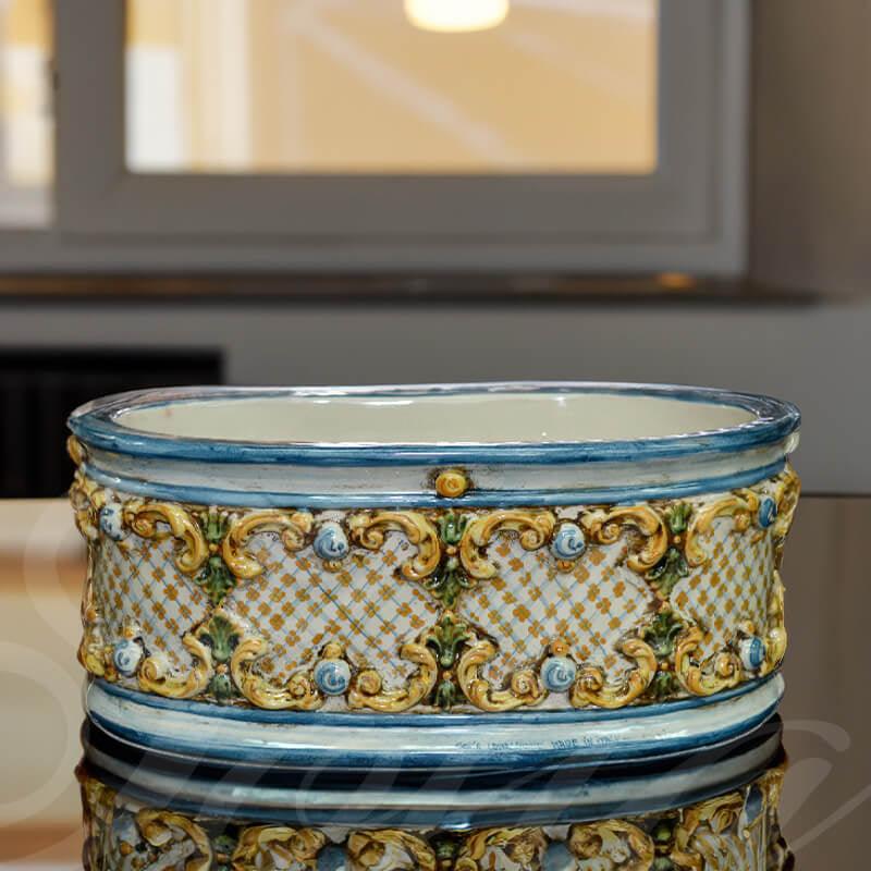 Cassetta ovale s/ghirigori c/retinato 31x15 plastico sofia tricolore - Ceramiche di Caltagirone Sofia