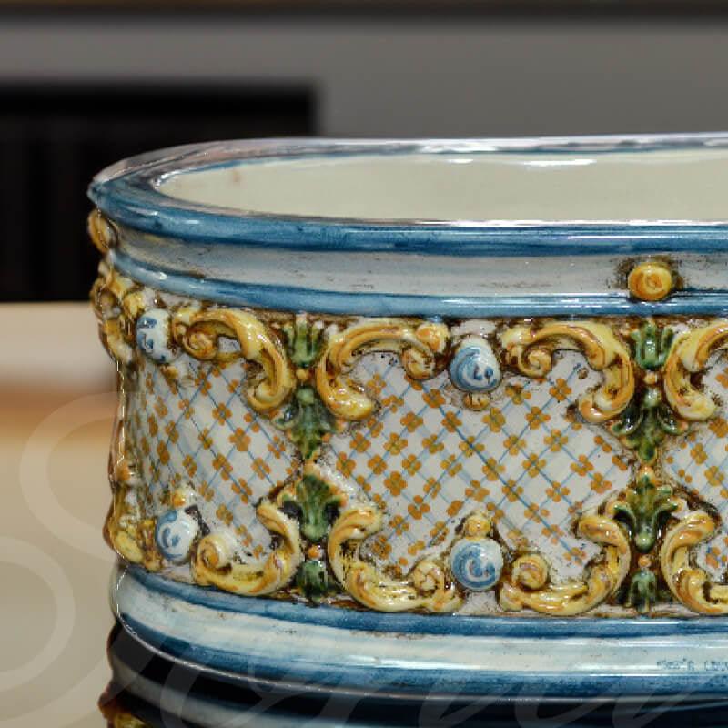 Cassetta ovale s/ghirigori c/retinato 31x15 plastico sofia tricolore - Ceramiche di Caltagirone Sofia