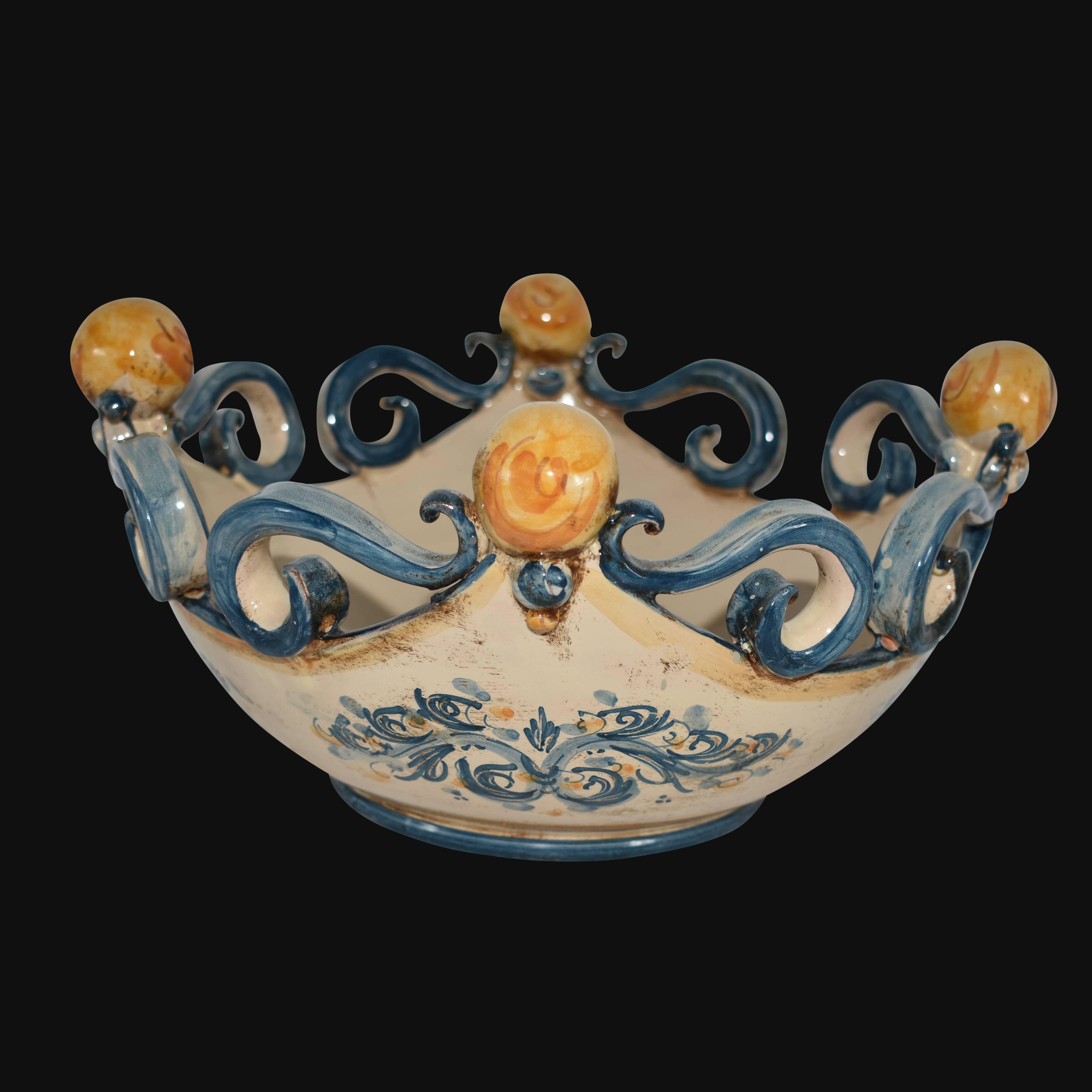 Centrotavola pallina s. d'arte blu e arancio Ø 25 cm / Ø 30 cm - Ceramiche di Caltagirone Sofia