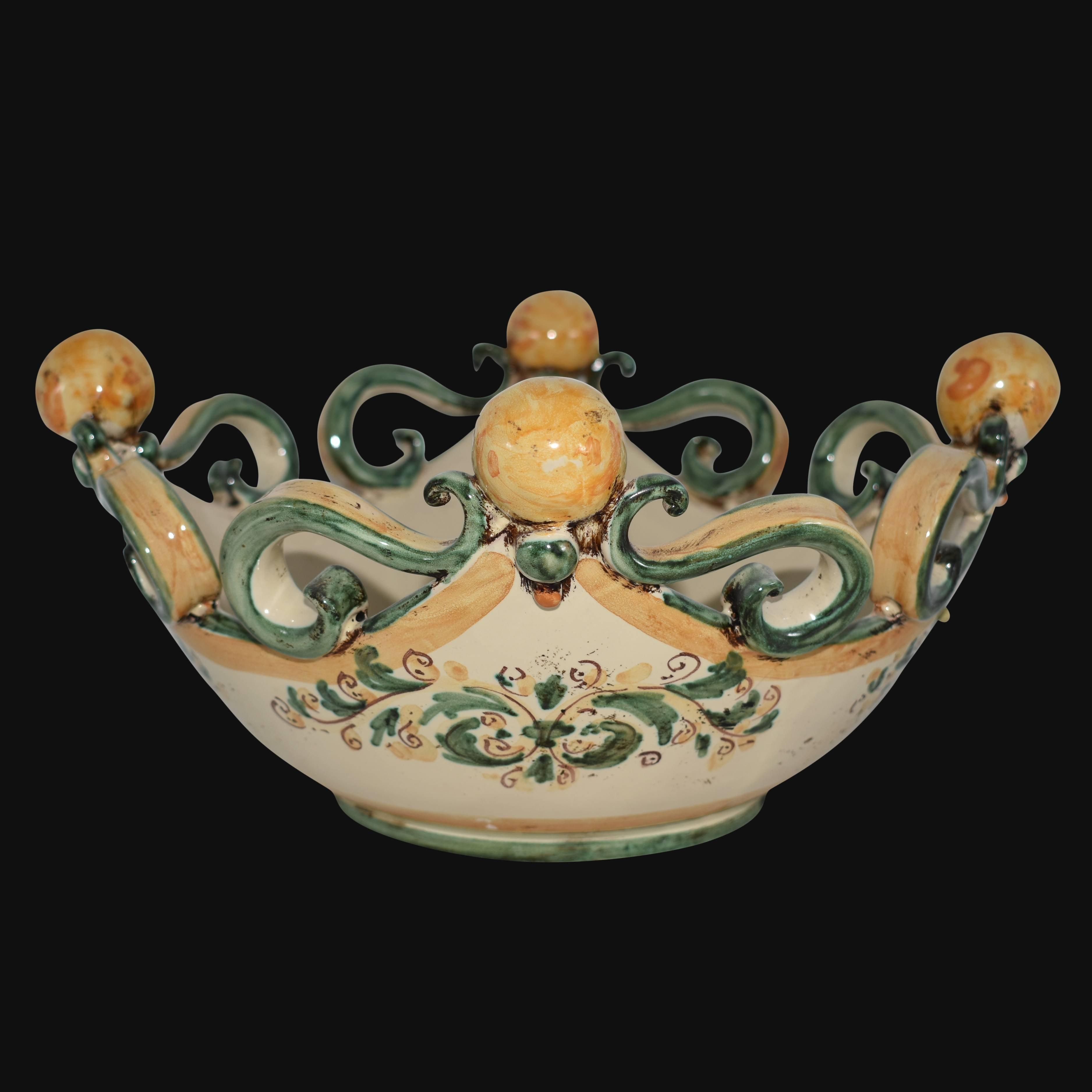 Centrotavola pallina s. d'arte verde e arancio Ø 25 cm / Ø 30 cm - Ceramiche di Caltagirone Sofia