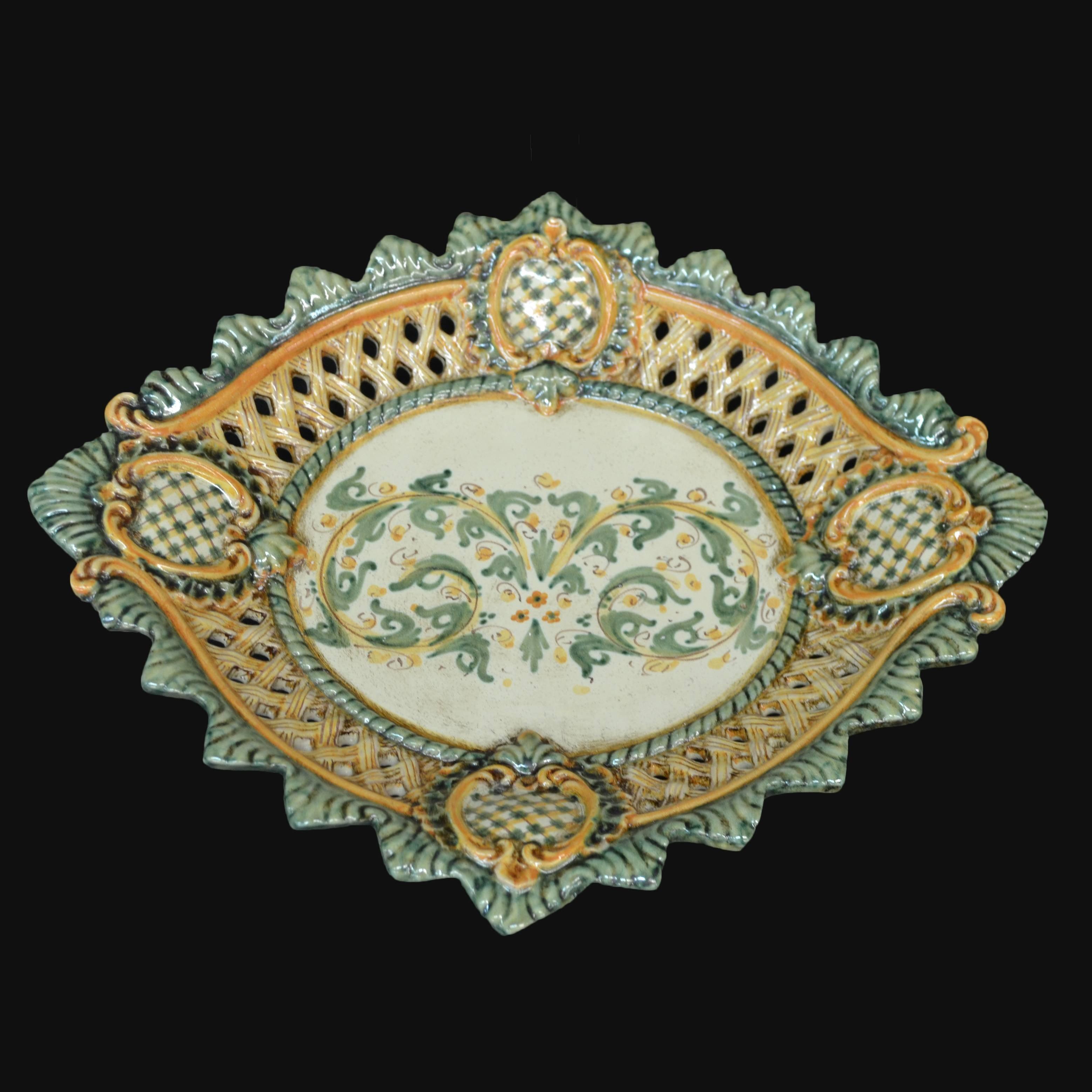 Centrotavola traforato 2° M 42x30 s. d'arte verde/arancio - Ceramiche di Caltagirone Sofia