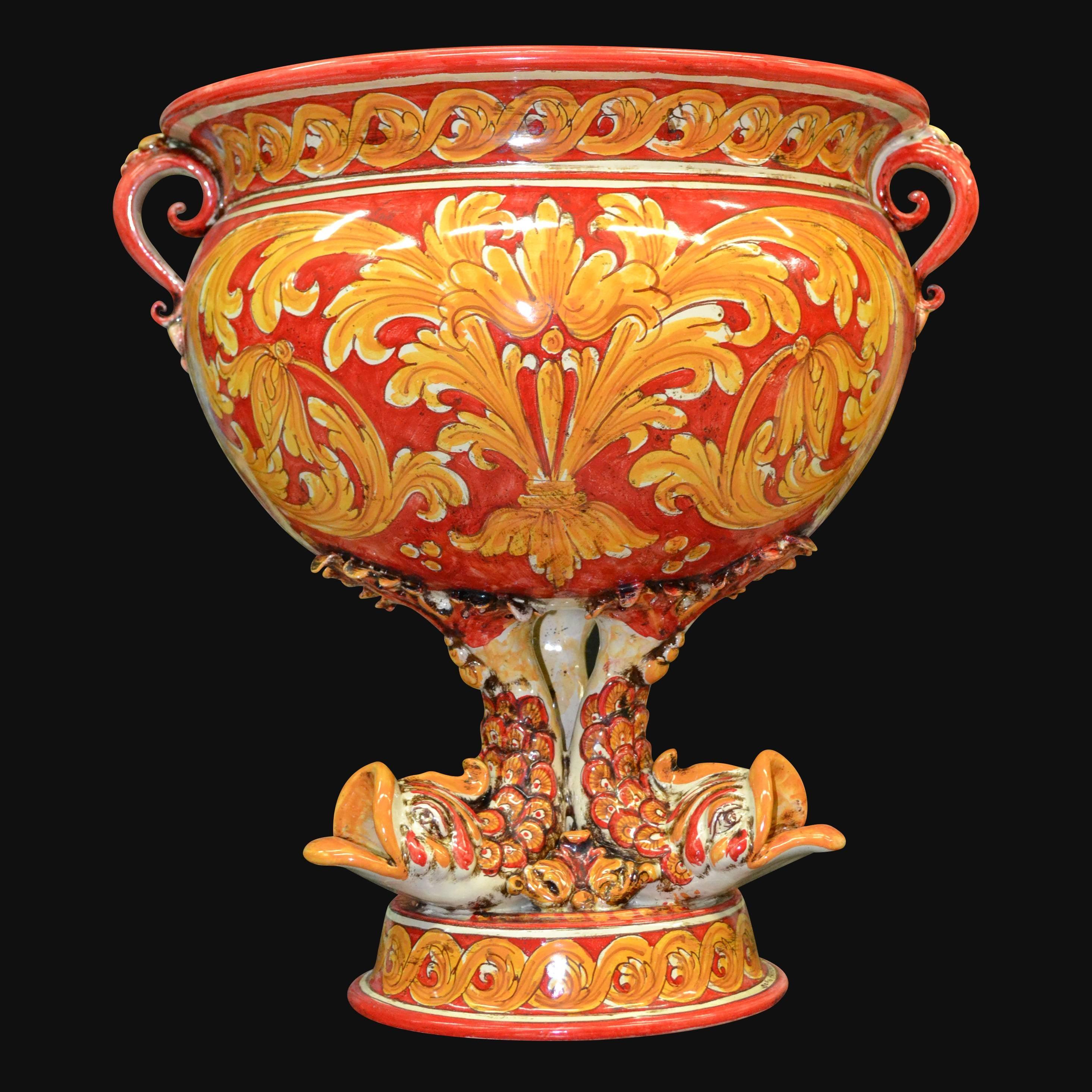 Confettiera piede marino liscia 32x33 ornato fondo rosso - Ceramiche artistiche Sofia di Caltagirone - Ceramiche di Caltagirone Sofia