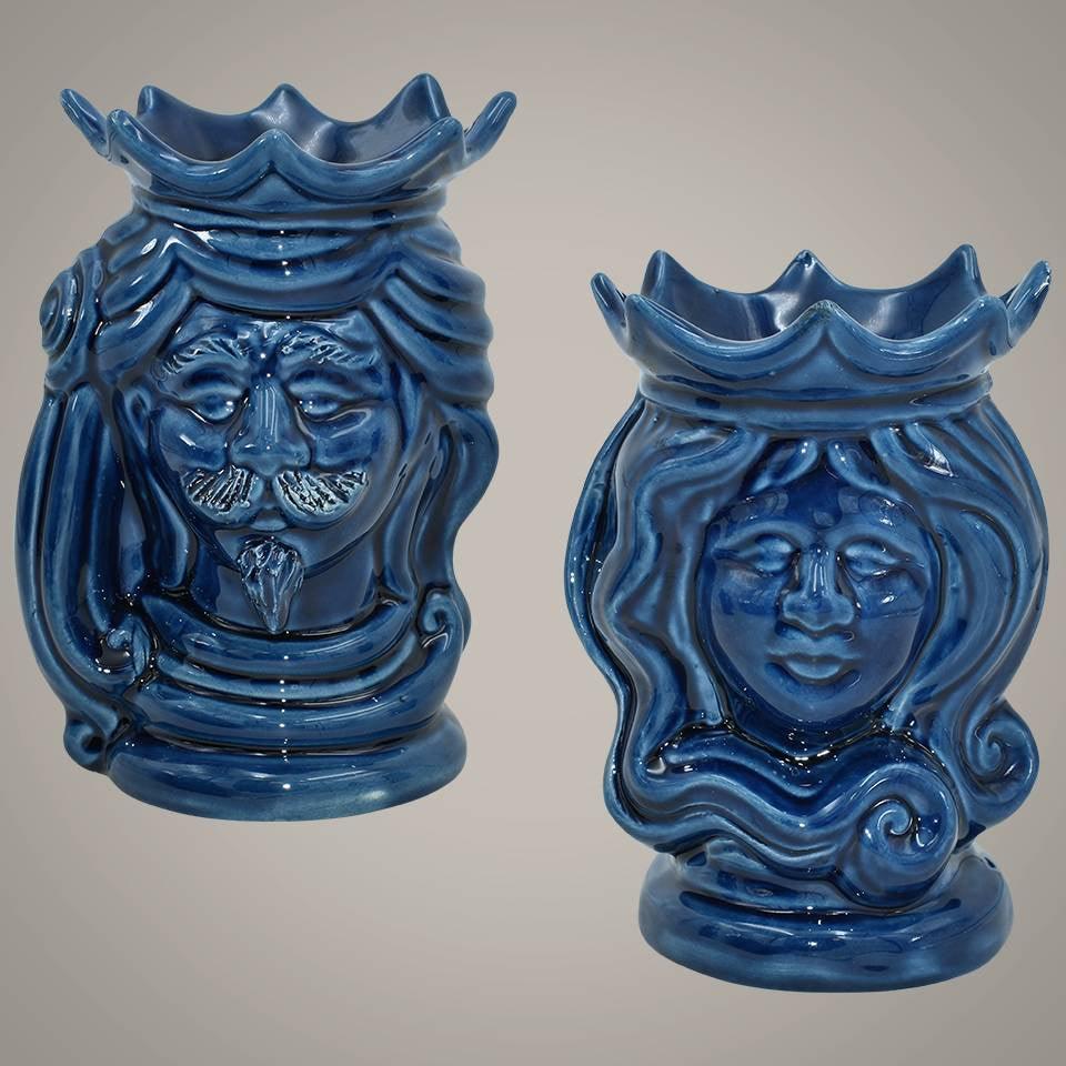 Coppia di Testa h 15 Blu Intenso - Ceramiche di Caltagirone Sofia