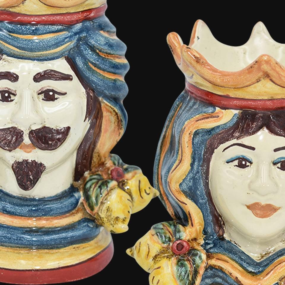 Coppia di Teste di moro h 15 in decoro sicily maschio bianco - Ceramiche di Caltagirone Sofia