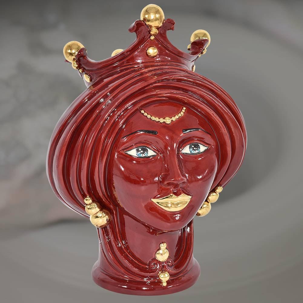 Coppia di Teste di moro h 30 Bordeaux e oro - Ceramiche di Caltagirone Sofia