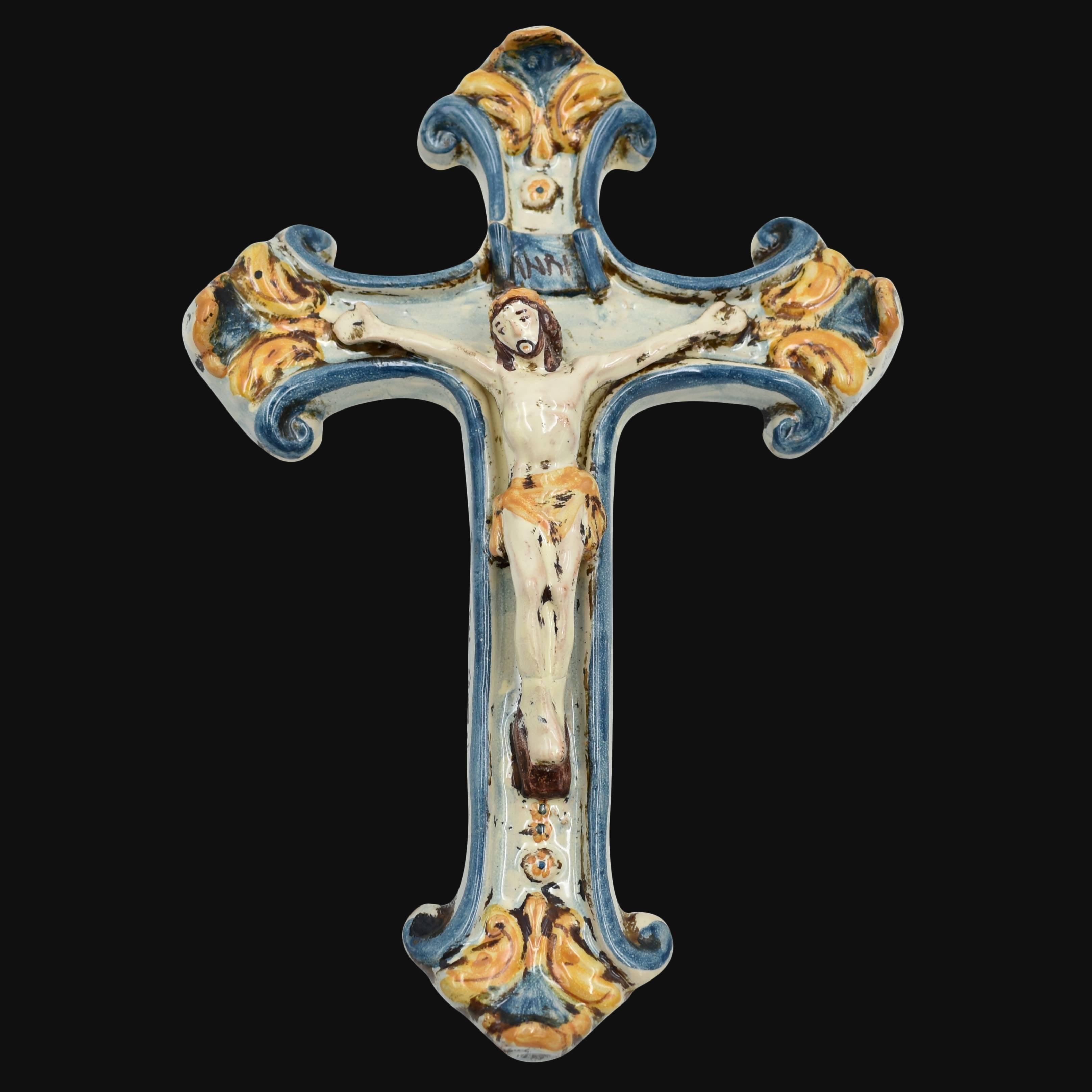 Crocifisso medio 16x24 blu e arancio - Ceramiche di Caltagirone Sofia