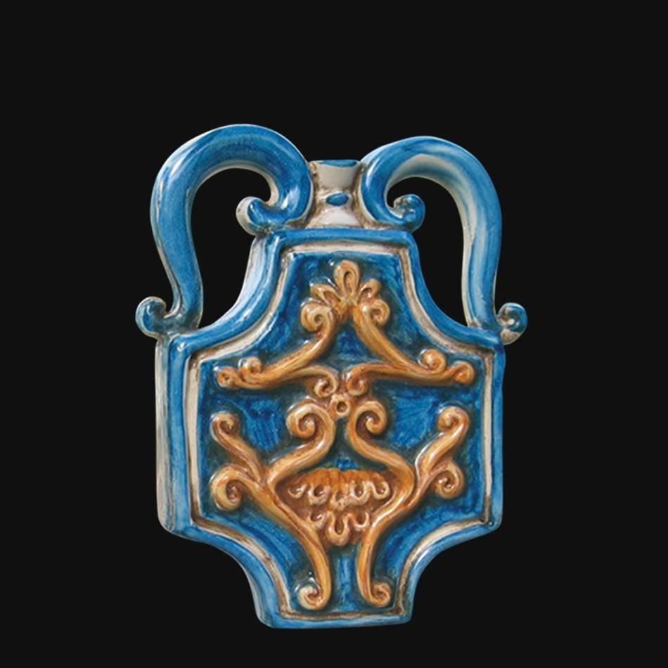 Fiasca esagono scaldamani 10x14 blu e arancio - Ceramiche di Caltagirone Sofia