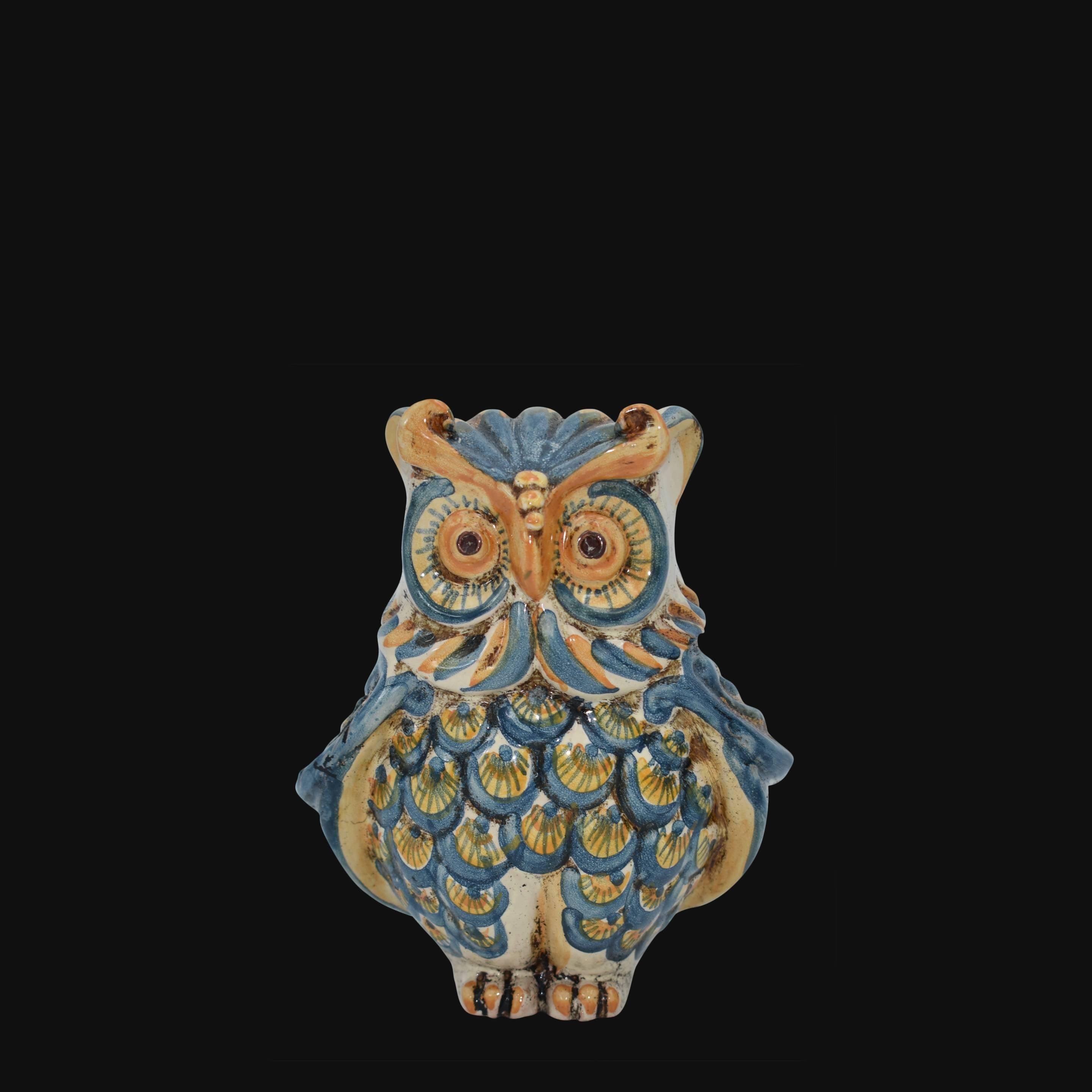 Gufo h 15 blu e arancio - Animali in ceramica - Ceramiche di Caltagirone Sofia