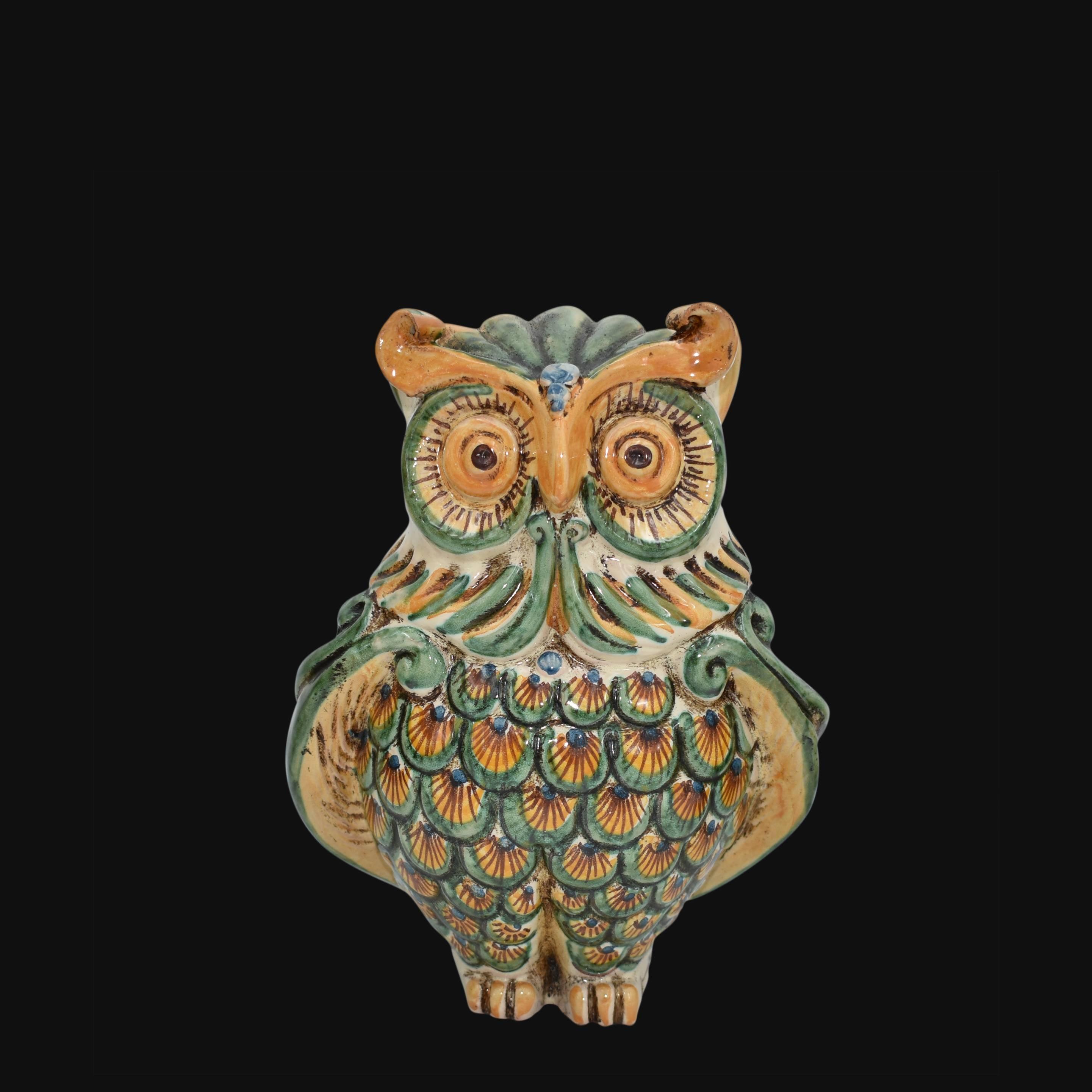 Gufo h 20 verde/arancio - Animali in ceramica - Ceramiche di Caltagirone Sofia