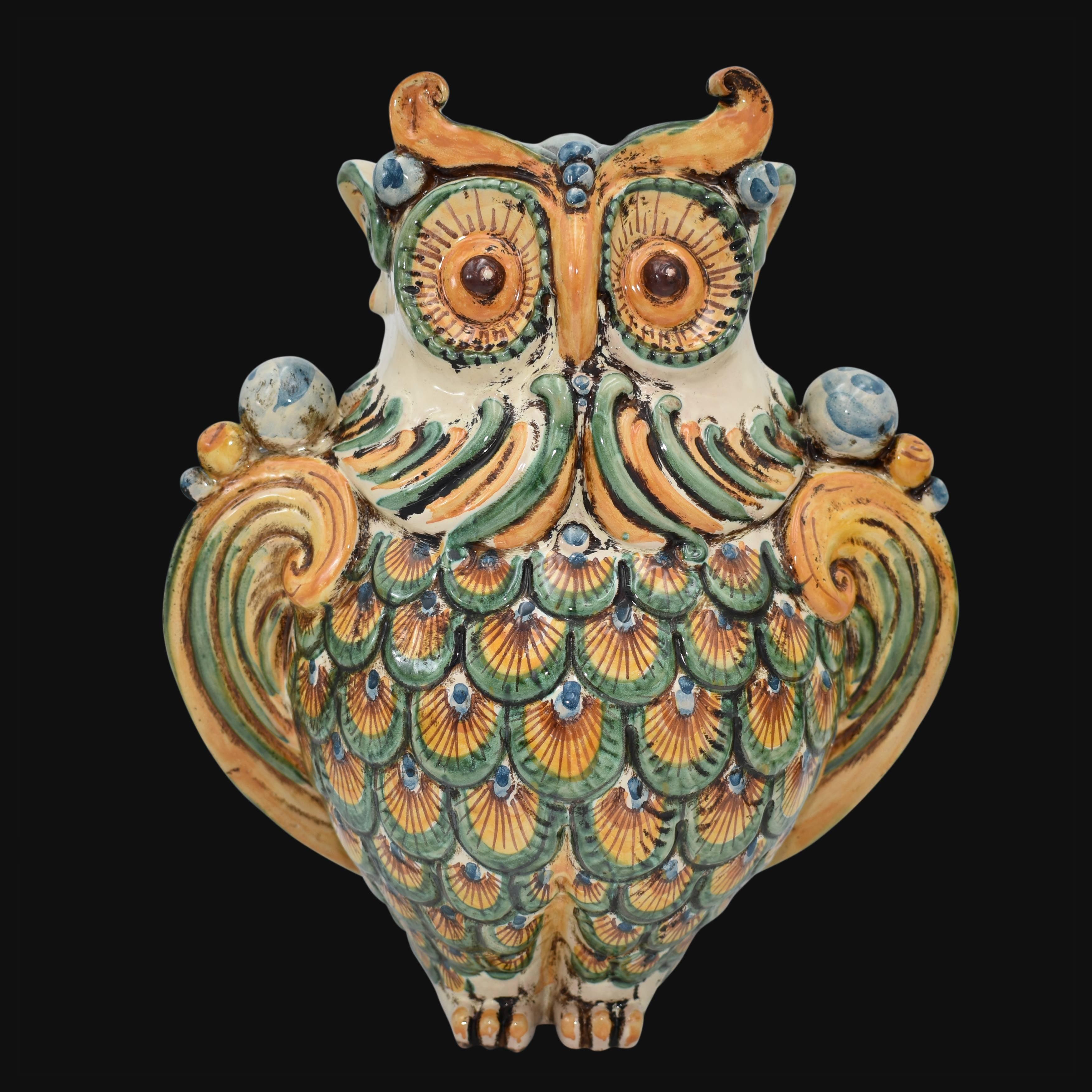 Gufo h 30 verde/arancio - Animali in ceramica - Ceramiche di Caltagirone Sofia