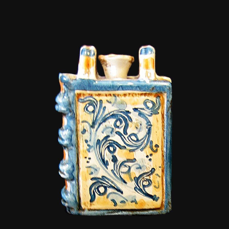 Libro mini scaldamano 7x10 s. d'arte blu e arancio - Ceramiche di Caltagirone Sofia