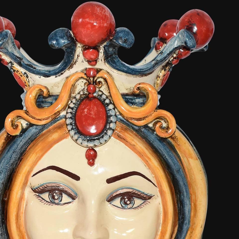 Lume a Testa h 38 in blu e arancio femmina - Ceramiche Di Caltagirone Sofia - Ceramiche di Caltagirone Sofia