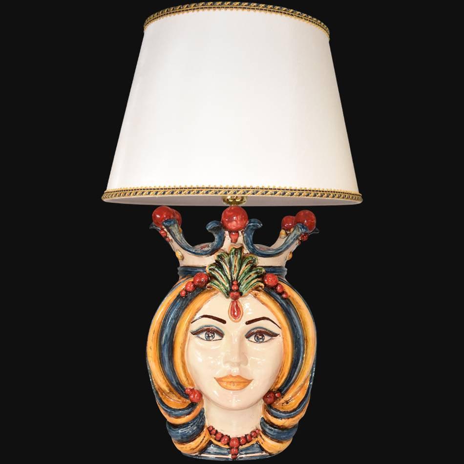 Lume a Testa h 38 in blu e arancio femmina - Ceramiche Di Caltagirone Sofia - Ceramiche di Caltagirone Sofia