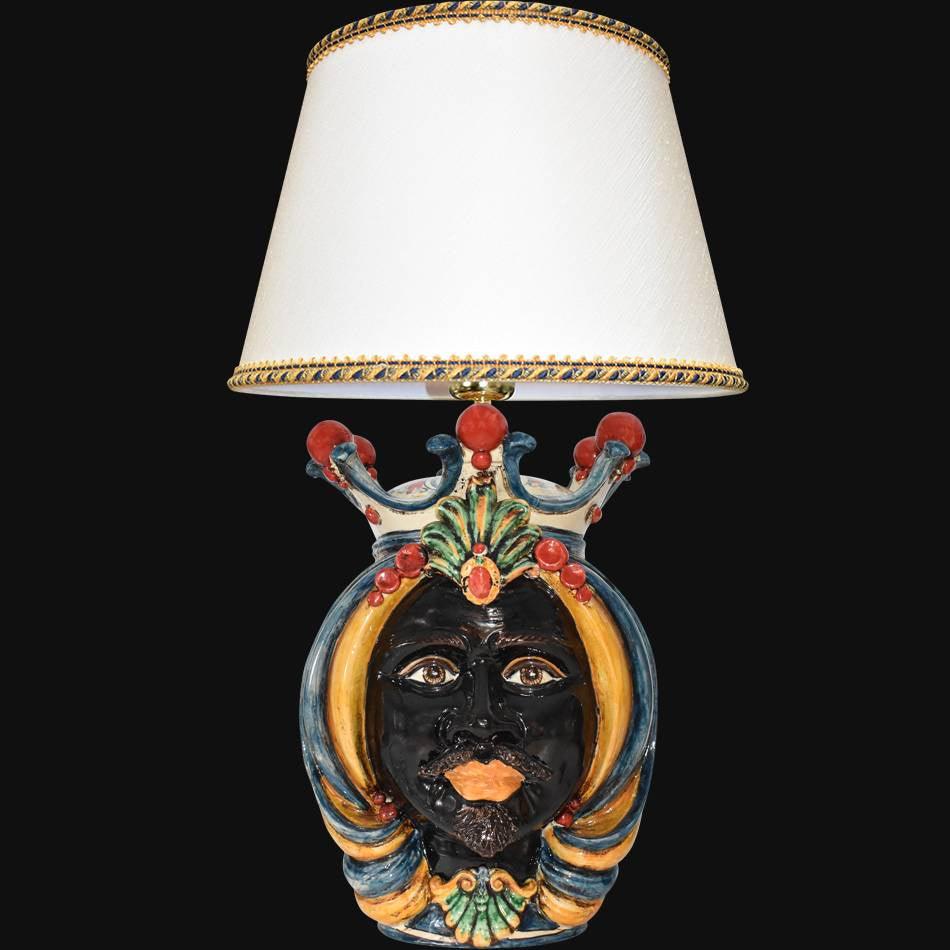 Lume a Testa h 38 in blu e arancio maschio moro - Ceramiche Di Caltagirone Sofia - Ceramiche di Caltagirone Sofia
