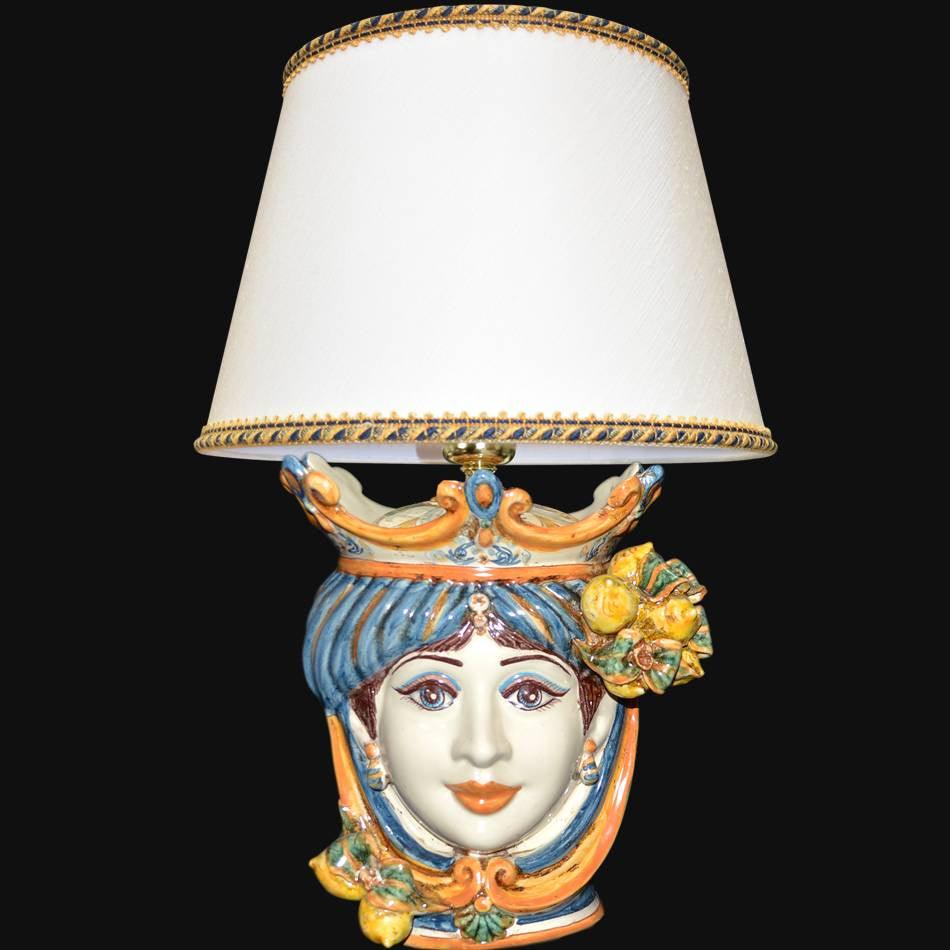 Lume a Testa h 55 limoni blu e arancio femmina - Ceramiche di Caltagirone Sofia