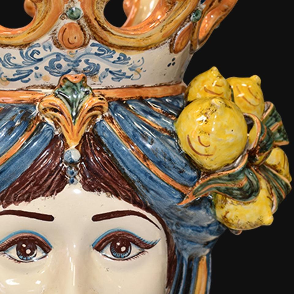 Lume a testa h 70 cm limoni blu e arancio donna - Ceramiche di Caltagirone Sofia