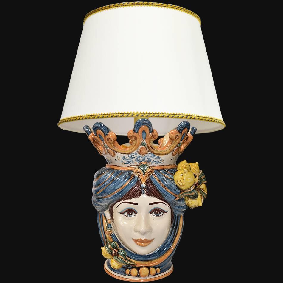 Lume a testa h 70 cm limoni blu e arancio donna - Ceramiche di Caltagirone Sofia