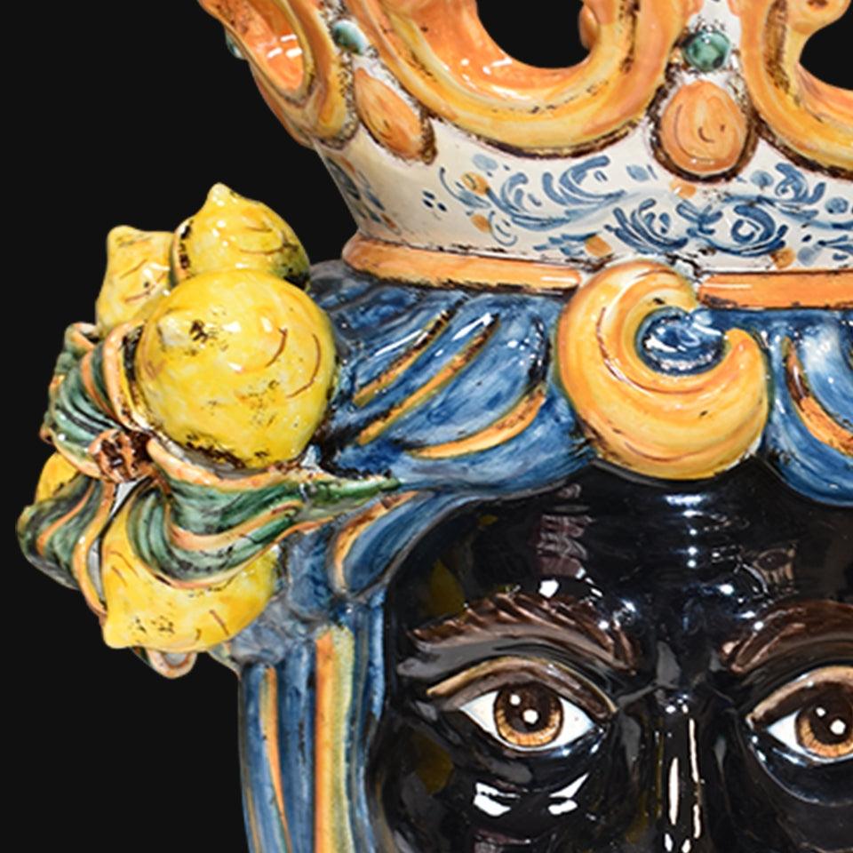 Lume a testa h 70 cm limoni blu e arancio maschio moro - Ceramiche di Caltagirone Sofia