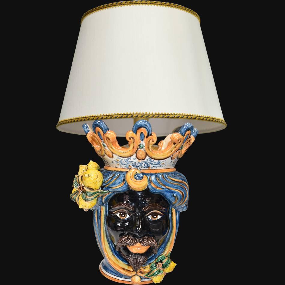 Lume a testa h 70 cm limoni blu e arancio maschio moro - Ceramiche di Caltagirone Sofia